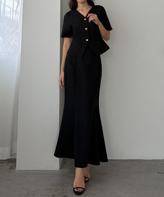 【677】リネンライク半袖ジャケット+マーメイドスカートset