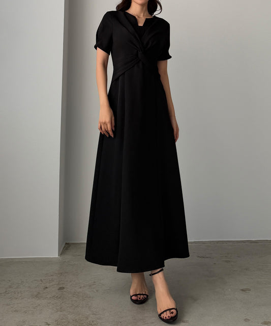 【623】ツイストデザインフレアワンピース