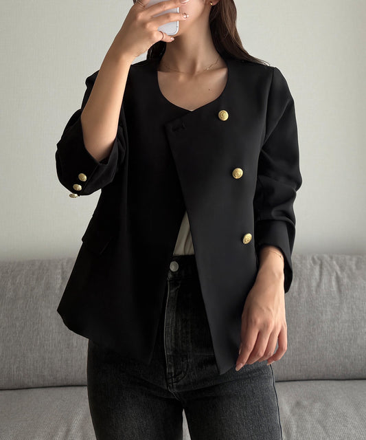 【674】ノーカラーゴールドボタンジャケット