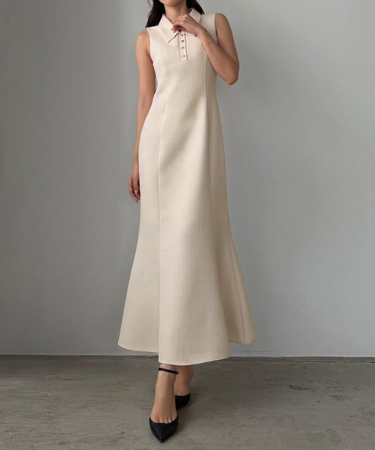 【669】金ボタン襟付きノースリツイードマーメイドワンピ