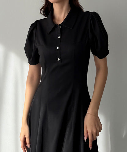 【697】襟付きフレアワンピース[高身長サイズMT有り]