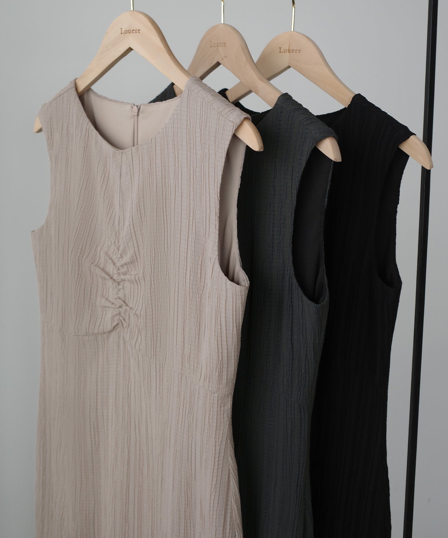 【705】楊柳Iライン前スリットノースリーブワンピース[高身長サイズMT有り]