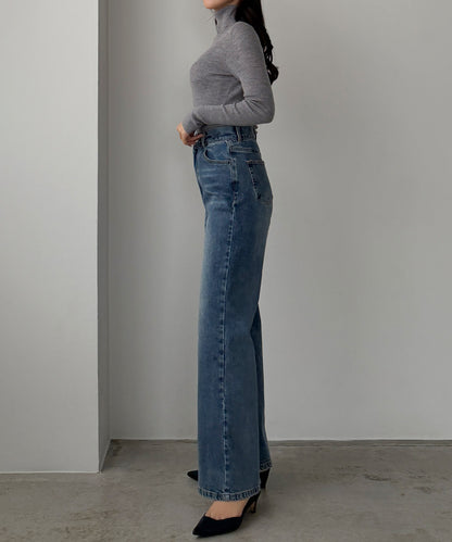 【643】ストレッチハイウエストストレートデニムパンツ[高身長サイズST有り]